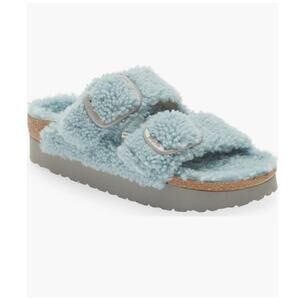 Papillio Birkenstock Arizona Big Buckle Genuine Shearling Slide Sandal Blue 38